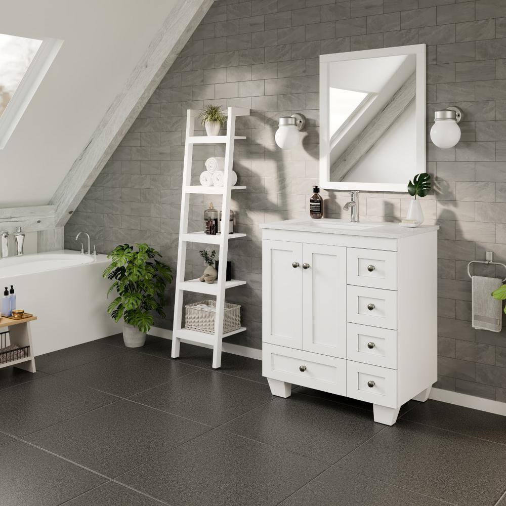 White Solid Wood 28 Inch Freestanding Bathroom Vanity with Porcelain Sink