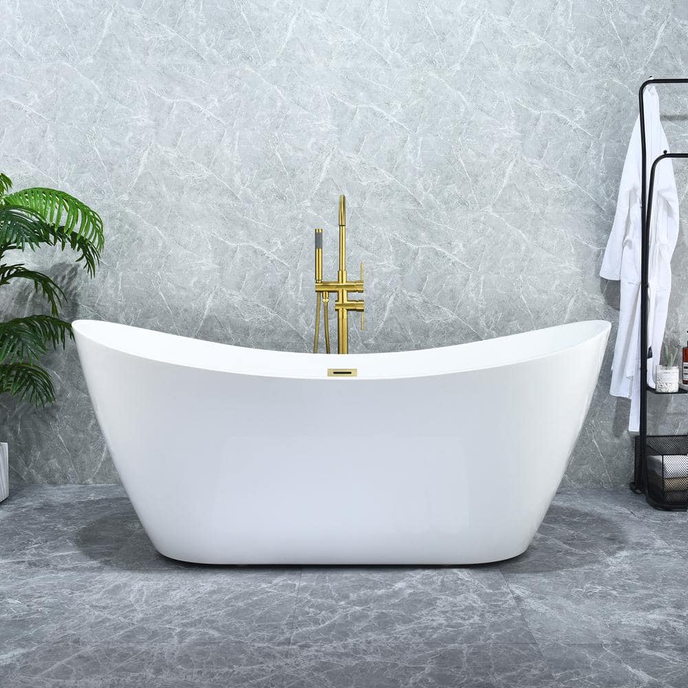 Vansza 67'' Glossy White Acrylic Freestanding Soaking Bathtub