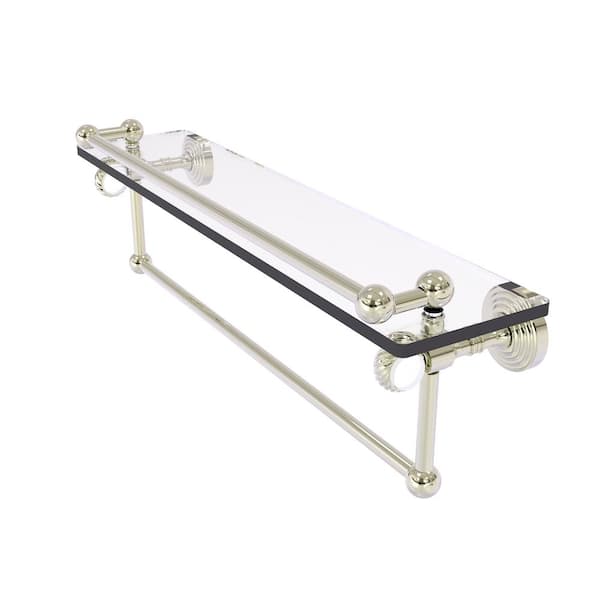 Allied Brass Pacific Grove 22 in. W x 6.8 in. H x 5.5 in. D Glass Rectangular Shelf in Polished Nickel with Towel Bar Twist Accents