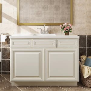 42 in. W x 21 in. D x 34.5 in. H in Cameo White Plywood Ready to Assemble Floor Vanity Sink Base Kitchen Cabinet