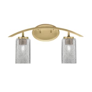 Siena 18.25 in. 2-Light Vanity Light New Age Brass with 3.5 in. Square Smoke Bubble Glass Shades, No Bulbs Included