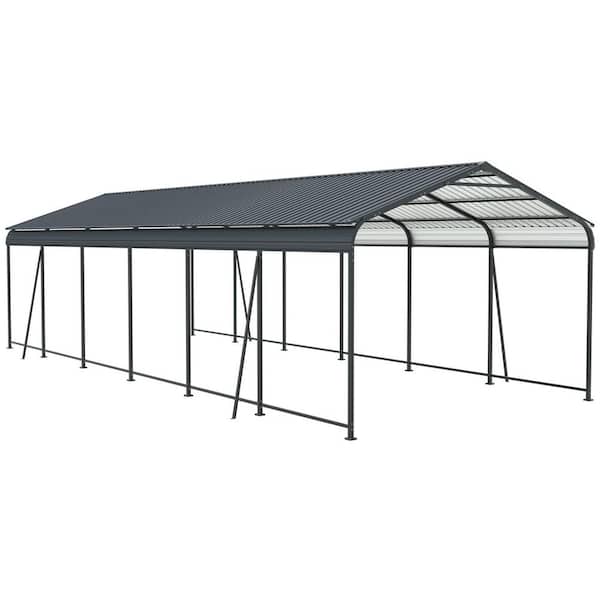12 ft. W x 32 ft. D x 8.79 ft. H Black Heavy-Duty Carport with 4 Fixed Inclined Square Tube Supports