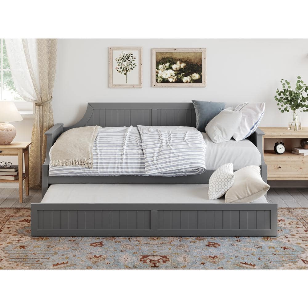 Cambridge Gray Twin Wood Daybed with Trundle and Storage