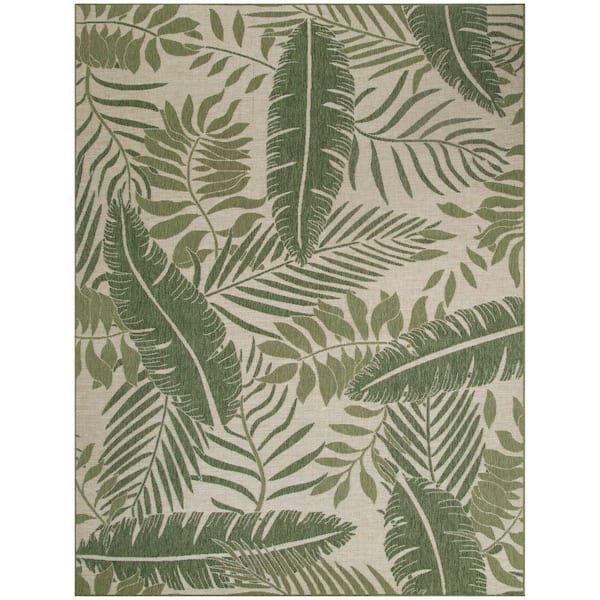Nourison Garden Oasis Ivory Green 8 ft. x 10 ft. Nature-inspired Contemporary Area Rug