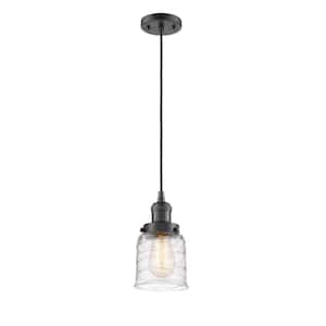 Bell 1-Light Oil Rubbed Bronze Bowl Pendant Light with Deco Swirl Glass Shade