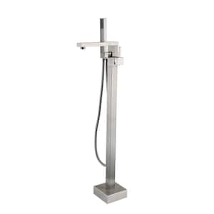 Single-Handle High Flow Freestanding Floor Mount Tub Faucet with Hand Shower in Brushed Nickel