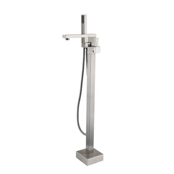 Maincraft Single-Handle High Flow Floor Mount Freestanding Tub Faucet with Hand Shower in Brushed Nickel
