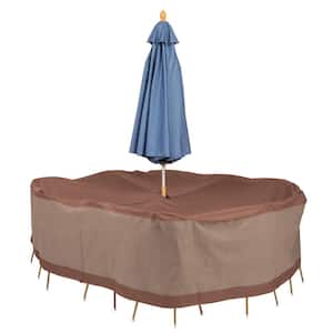 Duck Covers Ultimate 110 in. L x 84 in. W x 32 in. H Rectangular/Oval Table and Chair Set Cover with Umbrella Hole