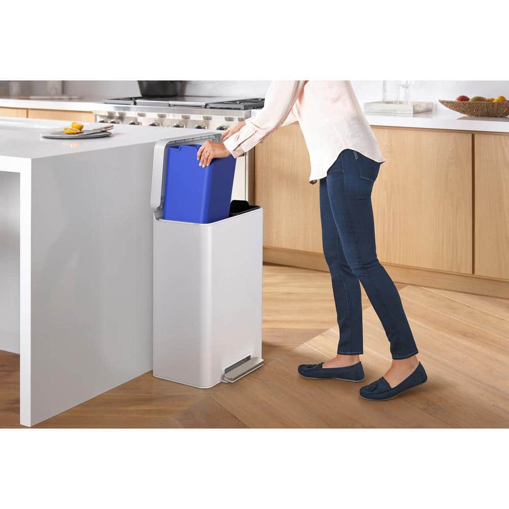 11 Gallon Stainless Steel and White Dual Compartment Trash Can