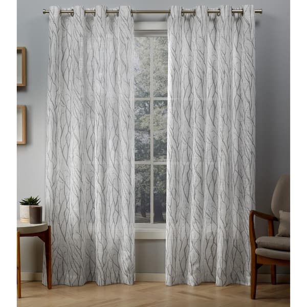 EXCLUSIVE HOME Oakdale Silver Nature Light Filtering Grommet Top Curtain, 54 in. W x 108 in. L (Set of 2)