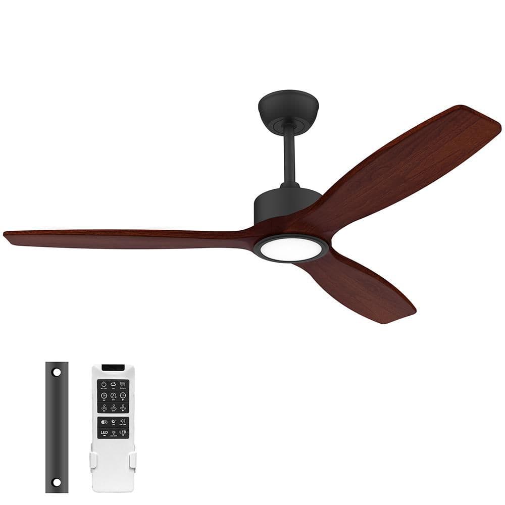 52 in. Modern Wood Indoor/Outdoor Black Ceiling Fan, Quiet DC Motor, with D