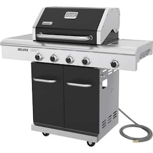 Deluxe 4-Burner Dual Fuel Gas Grill with Gourmet Plus Griddle Insert and Side Burner in Black