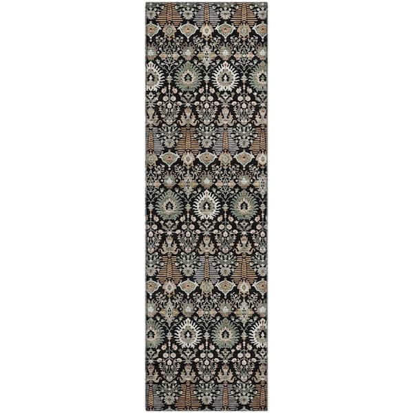 Mayfield Premium Machine Washable Abstract AMF2251 Black 2 ft. x 7 ft. Runner Rug