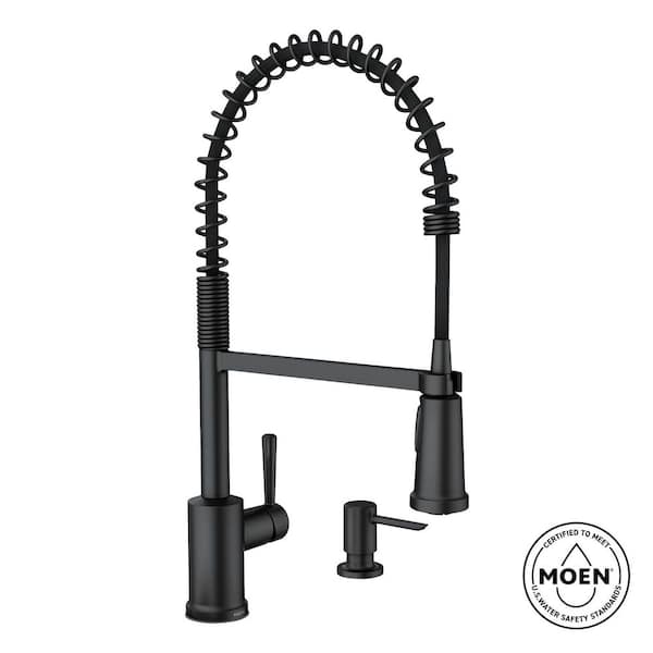 Indi Single-Handle Pre-Rinse Spring Pulldown Sprayer Kitchen Faucet with Power Clean in Matte Black