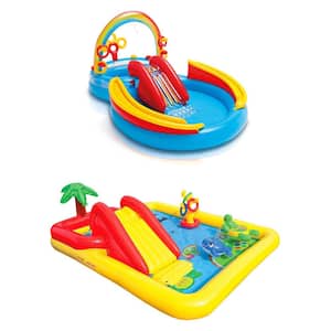 117 in. x 76 in. x 53 in. D Rectangular Inflatable Rainbow Ring Water Play Center and Ocean Play Center Kiddie Pool