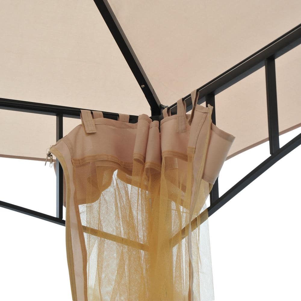 Beige Outdoor Patio Gazebo Canopy Tent with Mesh Sidewalls