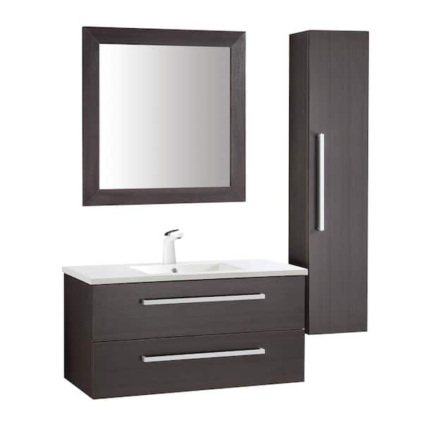 ANZZI Conques 39 in. W x 20 in. H Bath Vanity in Rich Umber with Ceramic Vanity Top in White with White Basin and Mirror