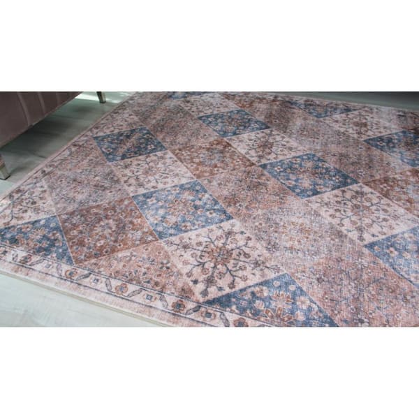Brown and Blue 5 ft. x 8 ft. Floral Area Rug