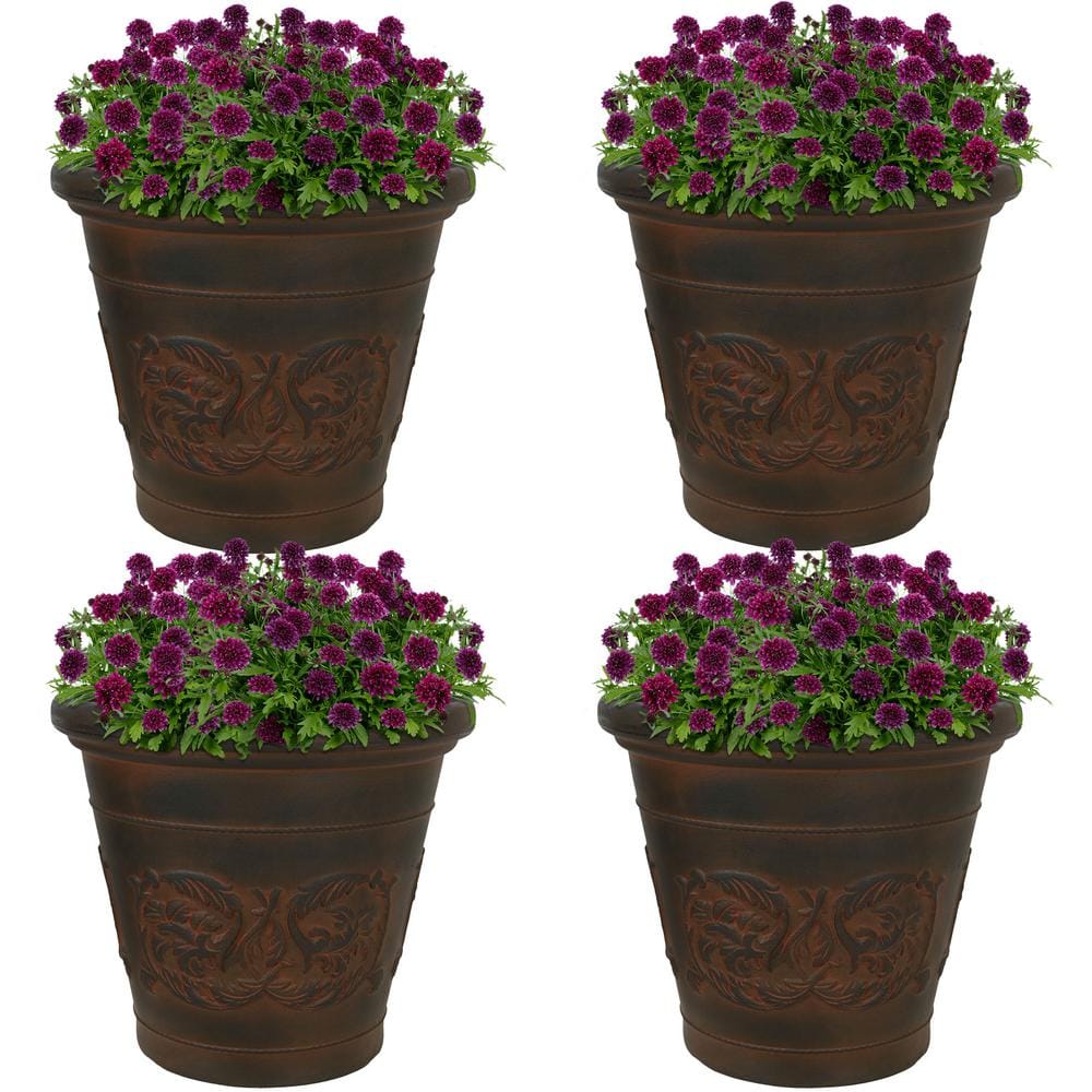 4-PK Sunnydaze Arabella Outdoor Double-Walled Flower Pot Planter Rust 16" 