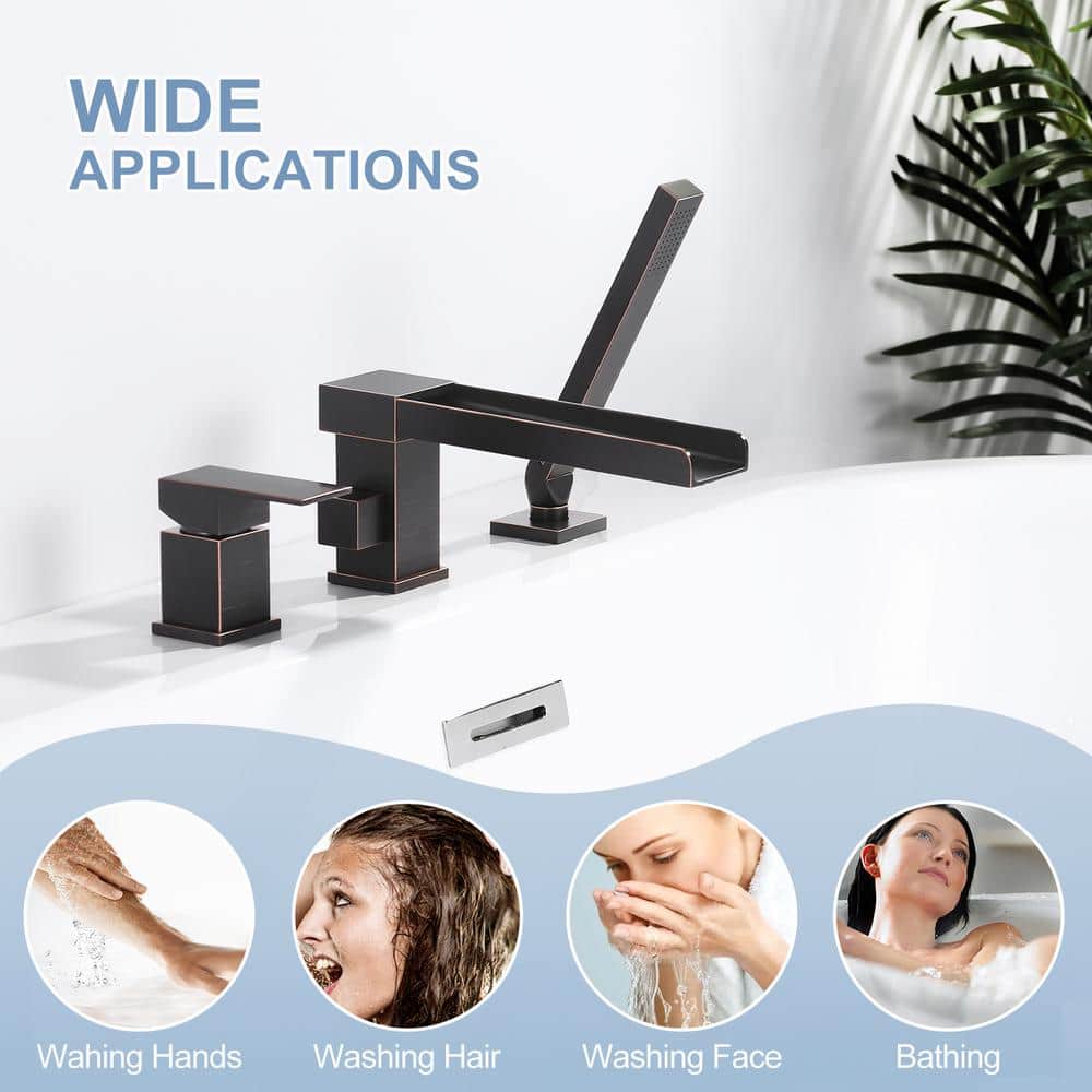 Oil Rubbed Bronze Waterfall Tub Faucet with Hand Shower