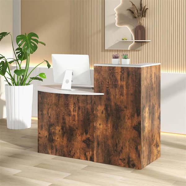 54 in. White Reception Desk with Lockable Drawer and Adjustable Shelf Oval Tabletop for Store