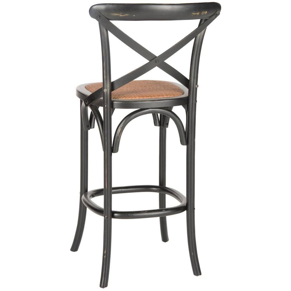 Franklin Black Oak and Rattan X-Back Bar Stool