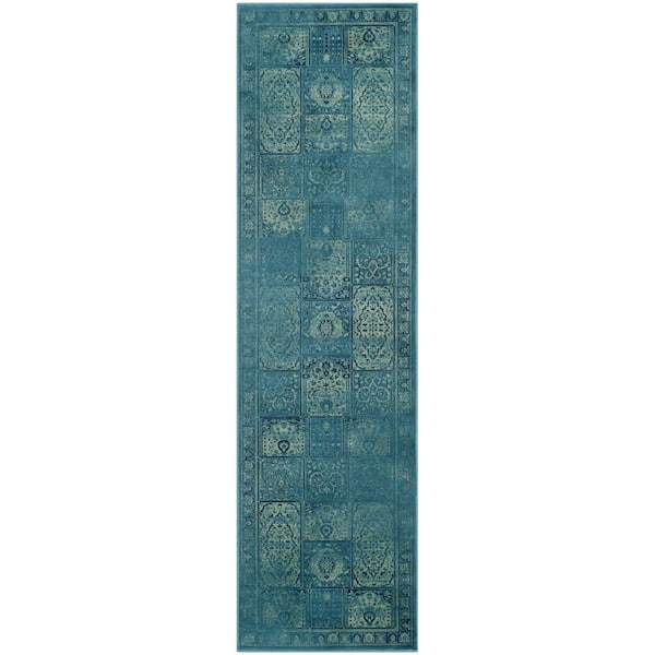 SAFAVIEH Vintage Turquoise/Multi 2 ft. x 10 ft. Border Distressed Runner Rug