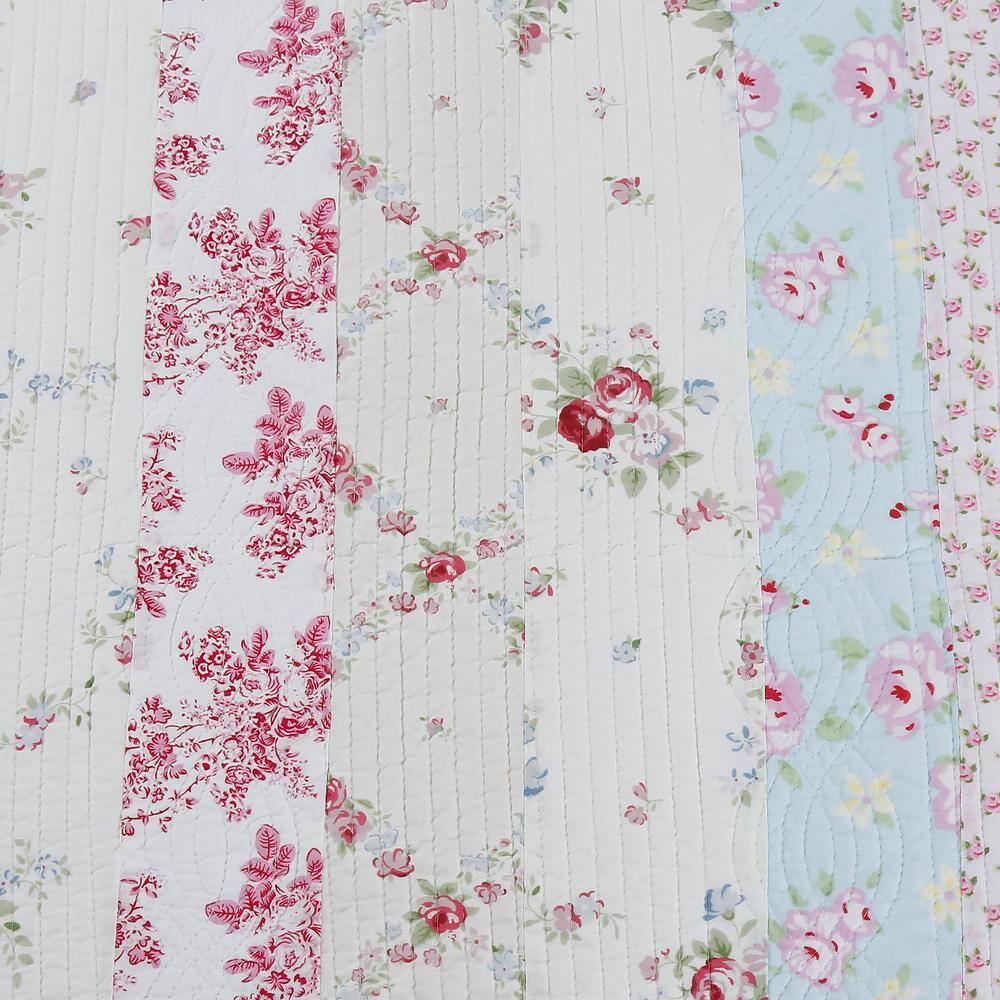 Twin Pink Floral Cotton Reversible Quilt Set