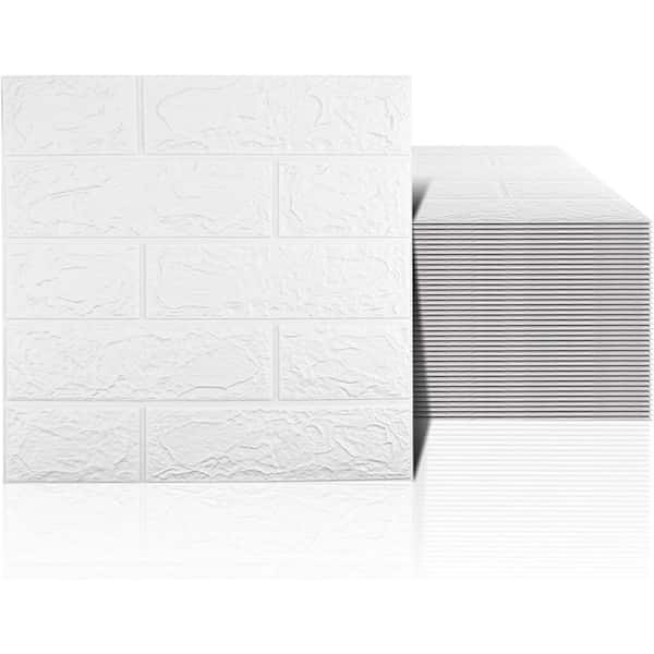 Unbranded 40-Piece 3D White Wall Panels Peel and Stick, 58 Sq. ft. Coverage, Faux Brick Wallpaper Sticker with Self-Adhesive