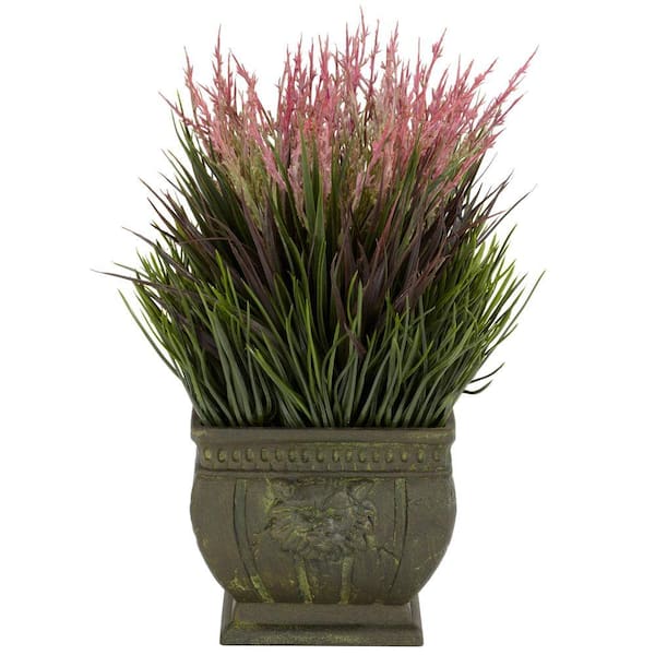 Nearly Natural 13 in. H Green Mixed Grass Silk Plant (Indoor/Outdoor)