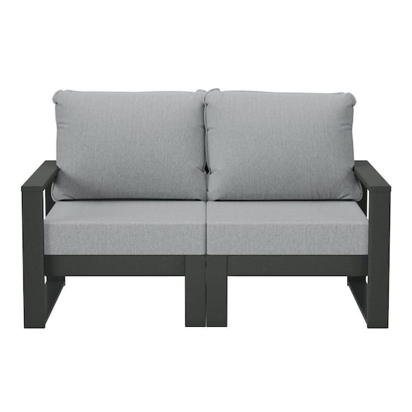 WESTIN OUTDOOR Endless Gray Frame HDPE Plastic Outdoor Patio Modern Modular Loveseat with Light Gray Cushions