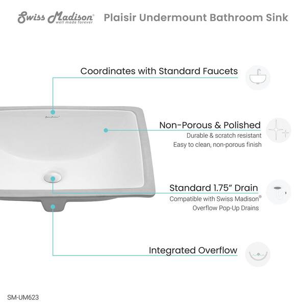 Swiss Madison Plaisir 21 Rectangular Under-Mount Bathroom Sink - Modern Polished Finish