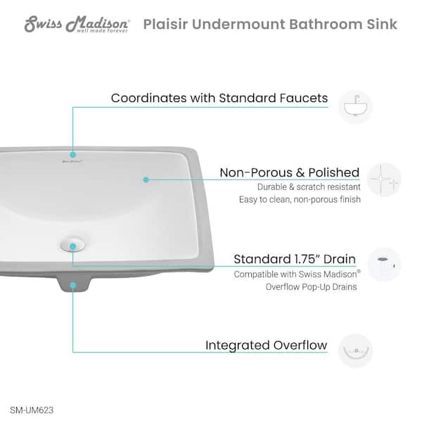Plaisir 21 in. Rectangular Undermount Bathroom Sink in Glossy White