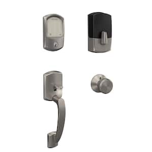 Greenwich Satin Nickel Encode Smart Wi-Fi Deadbolt with Alarm and Entry Door Handle with Bowery Knob