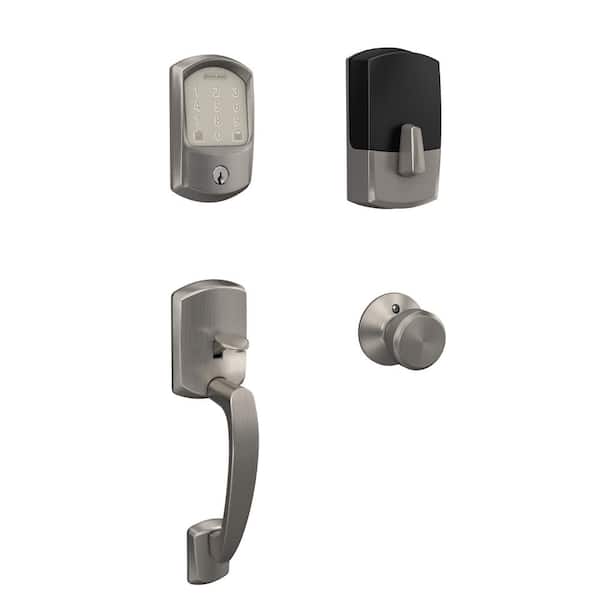Schlage Greenwich Satin Nickel Encode Smart Wi-Fi Deadbolt with Alarm and Entry Door Handle with Bowery Knob