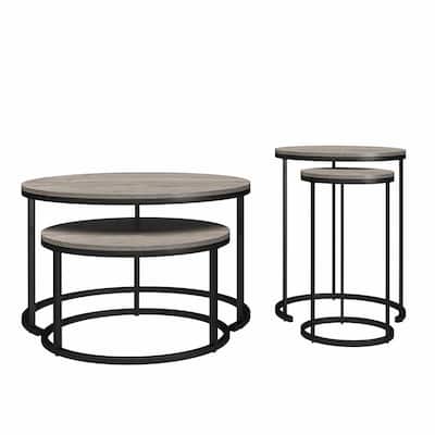Clarine 31.5 in. Gray Oak 18 in. H Round Nesting Coffee and End Table Bundle with 4-Pieces