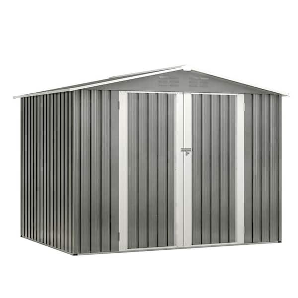Zeus & Ruta 8 ft. W x 6 ft. D Galvanized Gray Metal Sheds and Outdoor Storage Shed with Lockable Doors (48.6 sq. ft.)