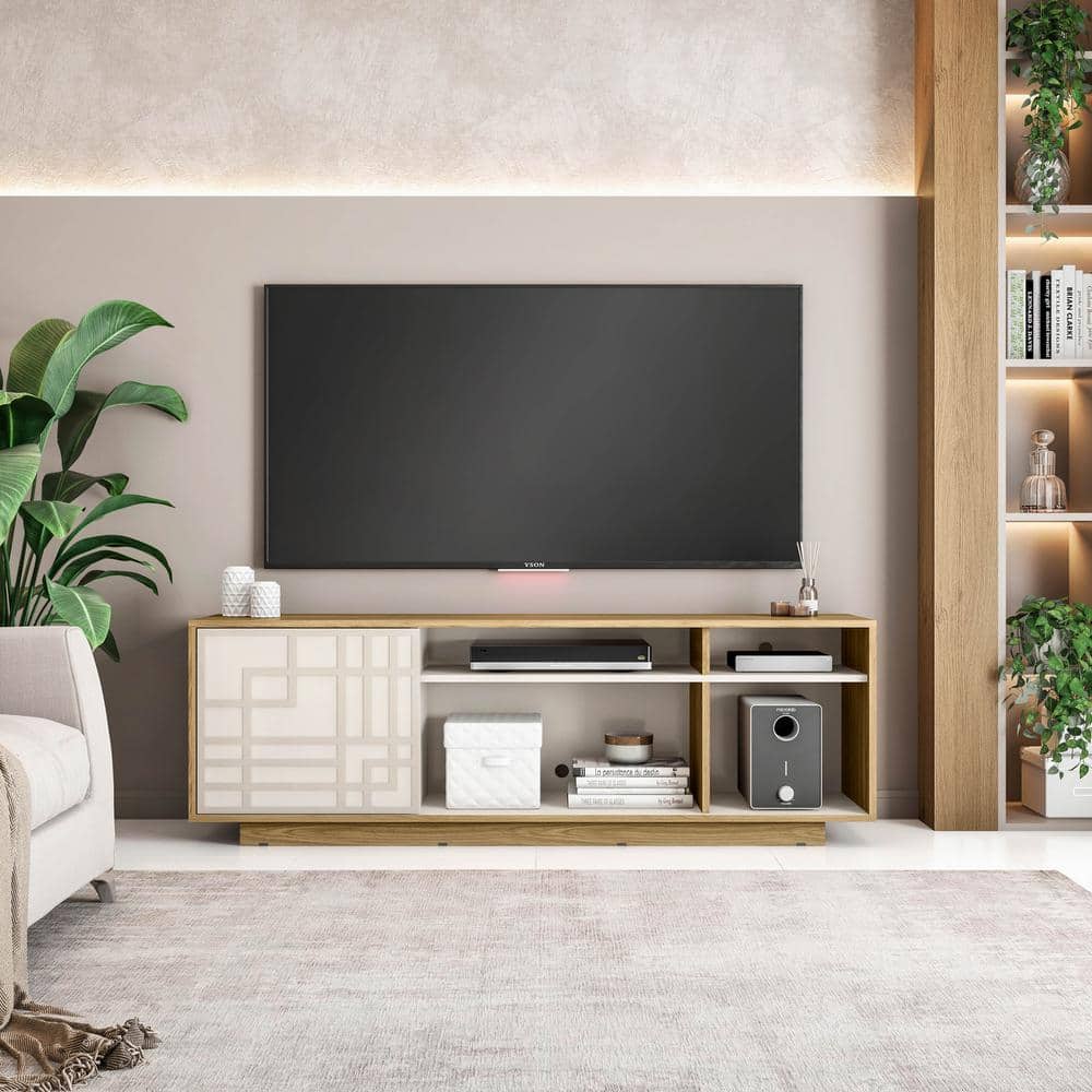 Techni Mobili Contemporary TV Stand for TVs up to 70&#34; Oak: Modern Entertainment Center with Storage, Cable Management