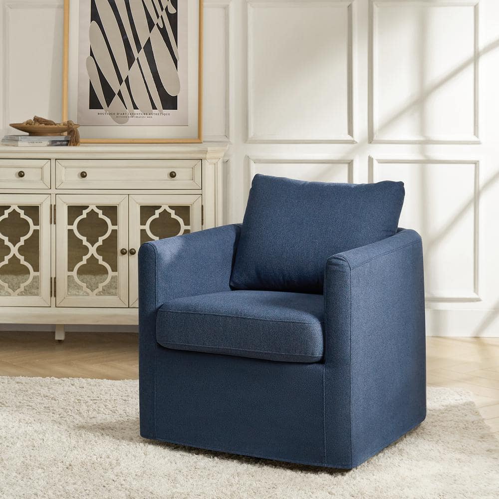 JAYDEN CREATION Christepher Navy Modern Slipcovered 360° Swivel