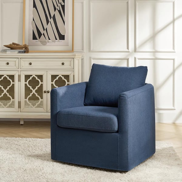 JAYDEN CREATION Christepher Navy Modern Slipcovered 360° Swivel Arm Chair