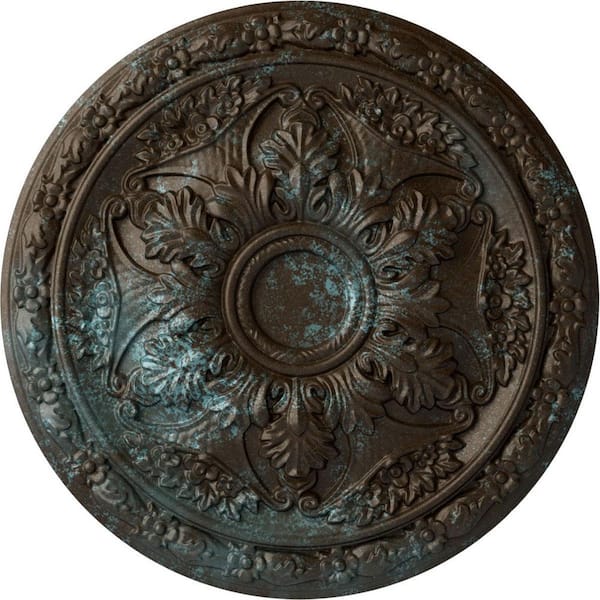 Ekena Millwork 20" x 1-5/8" Baile Urethane Ceiling Medallion (Fits Canopies upto 3-1/4"), Hand-Painted Bronze Blue Patina