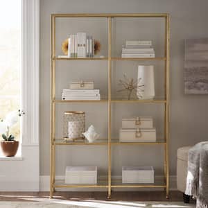 62.25 in. Gold Leaf Metal 4-shelf Double Accent Bookcase with Open Back