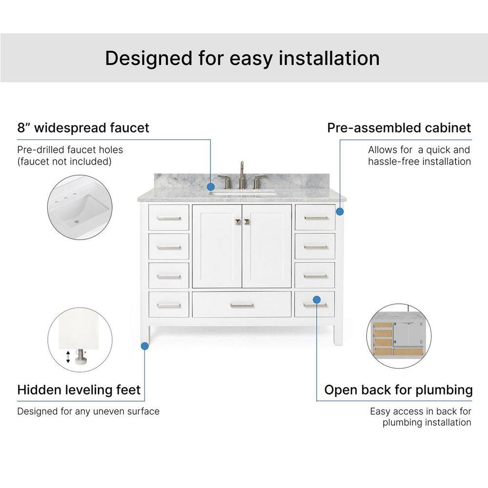 Cambridge 49-Inch White Marble Top Single Sink Bathroom Vanity
