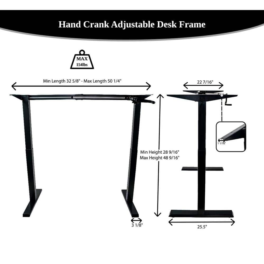 Black Adjustable Height Crank Desk with Metal Frame