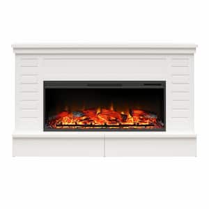 Ameriwood Home Herrick Wide Shiplap Mantel with Linear Electric Fireplace and Storage Drawers, White
