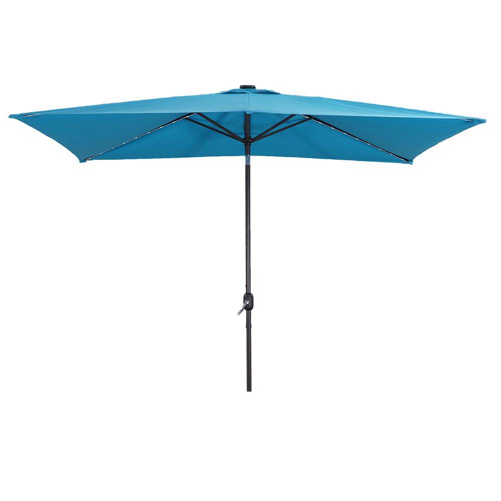 10 ft. x 7 ft. Outdoor Market Solar Tilt Patio Umbrella in Teal with Crank