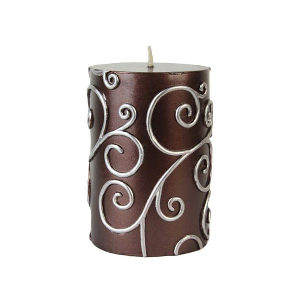 UPC 685024249057 product image for Zest Candle 3 in. x 4 in. Brown Scroll Pillar Candle Bulk (12-Case) | upcitemdb.com