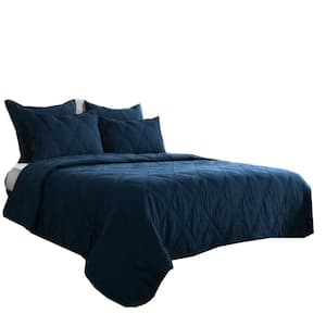 1-Piece Blue Solid Queen Size Microfiber Quilt