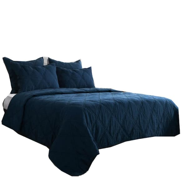 Benjara 1-Piece Blue Solid Queen Size Microfiber Quilt