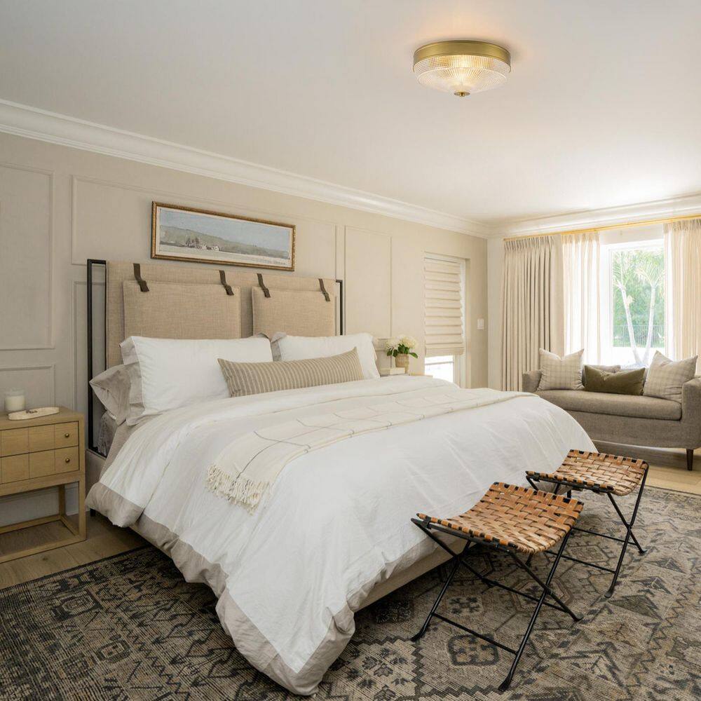 Annecy 11.81 in. 3-Light Modern Gold Flush Mount Ceiling Light with Clear Grid Glass Shade price history on PriceWatchPro